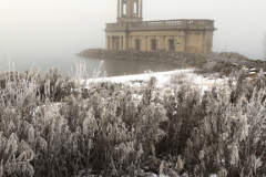 Snow, Normanton church, Rutland Water