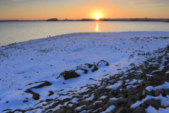 Winter snow sunset, Rutland Water Reservoir