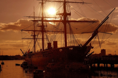 Sunset over HMS Warrior, Portsmouth harbour