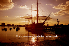 Sunset over HMS Warrior, Portsmouth harbour