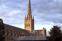 Dusk view of Norwich Cathedral