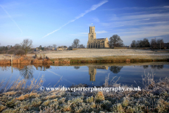 Winter, St Marys Church, river Nene, Fotheringhay