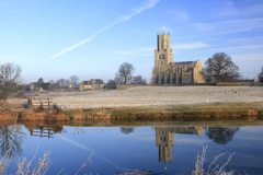 Winter, St Marys Church, river Nene, Fotheringhay