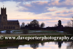 Dusk over Fotheringhay church, river Nene