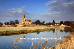 Winter, St Marys Church, river Nene, Fotheringhay