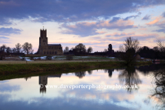 Dusk over Fotheringhay church, river Nene