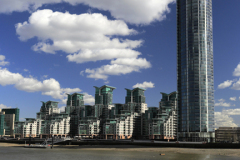 Summer, St Georges Wharf buildings, river Thames