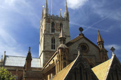 Summer, exterior view of Southwark Cathedral