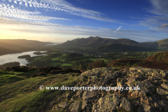 Sunset over Keswick town from Walla Crag fell