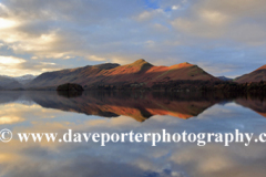 Dawn over Cat Bells Fells reflected in Derwentwater