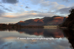 Sunset, Skiddaw fell reflections in Derwentwater