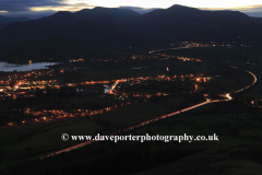 Derwentwater and Keswick town at night