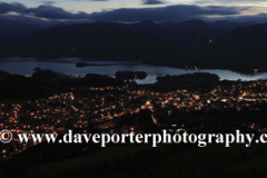 Derwentwater and Keswick town at night