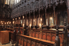 The ornate wooden Choir Stalls of Ripon Cathedral