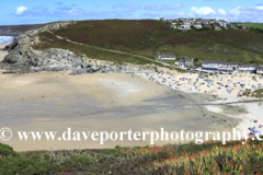 View of the surfing beach, Porthtowan village