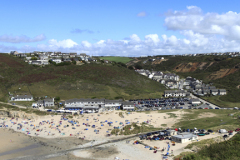 View of the surfing beach, Porthtowan village