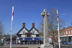 War memorial and Sandy town centre