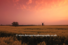 Sunset view of Stevington Windmill; Stevington village