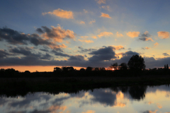 Autumn sunset, river Nene Valley, near Castor village