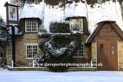 Winter snow, Fitzwilliam Arms pub, Marholm village