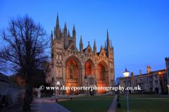 Dusk colours, West front of Peterborough Cathedral