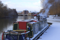 Snow on the river Nene embankment; Peterborough