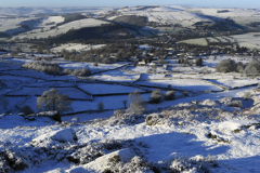 Winter snow view over Calver village