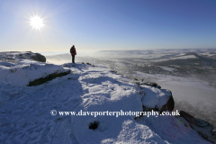 Winter walker, Curbar Edge, Peak District