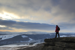 Walker on Howden Moors, Ladybower reservoir