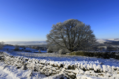 Winter snow, view over Curbar village