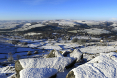 Winter snow view over Curbar Edge