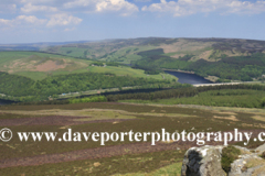 Walker on Win Hill overlooking Ladybower reservoir