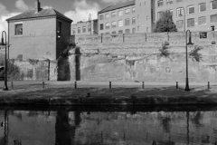 The Grocers Warehouse Ruins and Bridgewater Canal, Castlefield, Manchester, Lancashire, England, UK