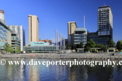 View over the Media City, Salford Quays, Manchester, Lancashire, England, UK