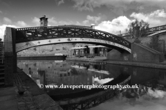 The Grocers Warehouse Ruins and Bridgewater Canal, Castlefield, Manchester, Lancashire, England, UK