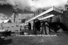 The Grocers Warehouse Ruins and Bridgewater Canal, Castlefield, Manchester, Lancashire, England, UK