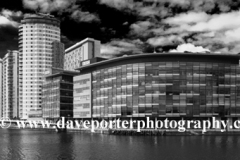 View over the Media City, Salford Quays, Manchester, Lancashire, England, UK