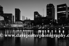 Nightime view over the Media City, Salford Quays, Manchester, Lancashire, England, UK