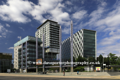 View over the Media City, Salford Quays, Manchester, Lancashire, England, UK