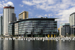 View over the Media City, Salford Quays, Manchester, Lancashire, England, UK