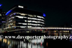 Nightime view over the Media City, Salford Quays, Manchester, Lancashire, England, UK