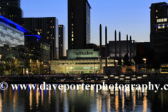 Nightime view over the Media City, Salford Quays, Manchester, Lancashire, England, UK