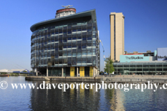 View over the Media City, Salford Quays, Manchester, Lancashire, England, UK