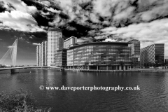 View over the Media City, Salford Quays, Manchester, Lancashire, England, UK