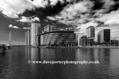 View over the Media City, Salford Quays, Manchester, Lancashire, England, UK