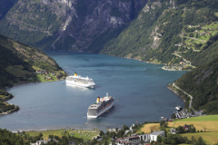 Cruise ships in Geirangerfjord, Geiranger town