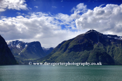 Reflections of mountains in Sognefjorden Fjord