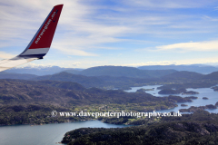 Norwegian Air airplane over Fjords near Bergen