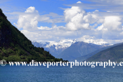 Reflections of mountains in Aurlandsfjorden Fjord