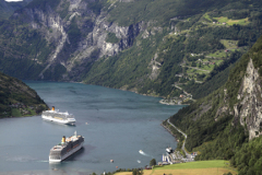 Cruise ships in Geirangerfjord, Geiranger town